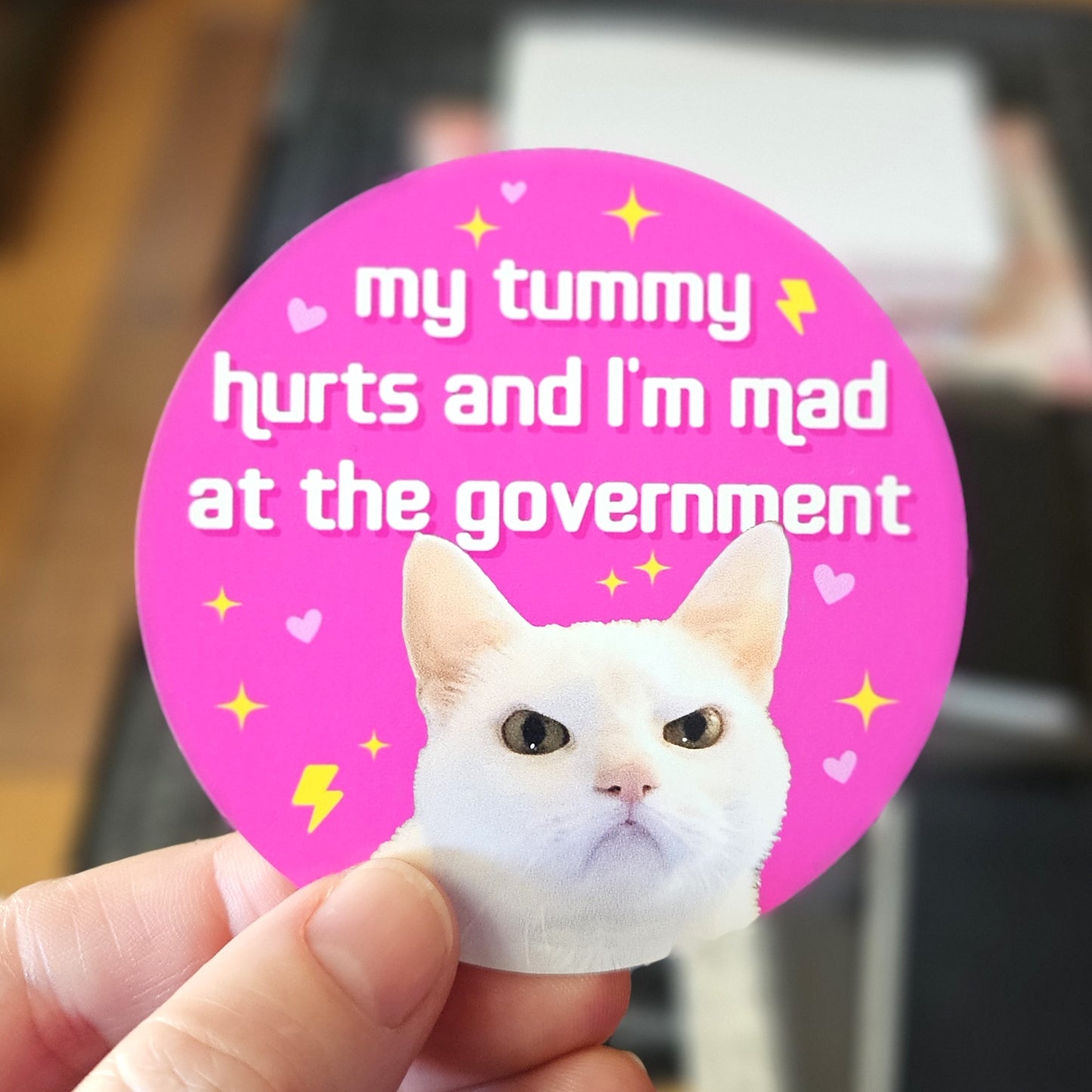 My Tummy Hurts and I'm Mad at the Government Round Funny Sticker