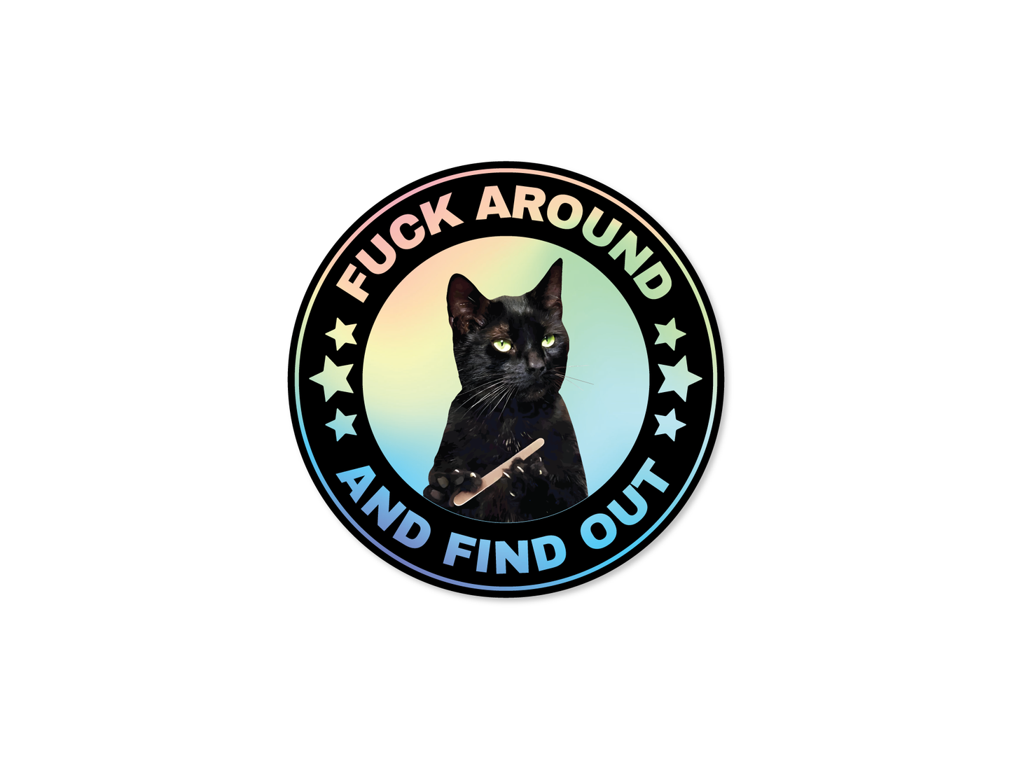 Fuck Around and Find Out Cat Round 3" Funny Sticker