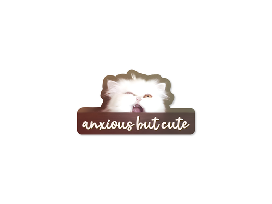 Anxious But Cute Cat 3" Funny Sticker