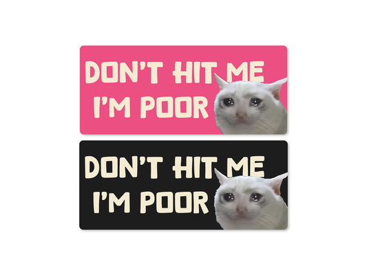 Don't Hit Me I'm Poor Cat 7" Funny Bumper Sticker