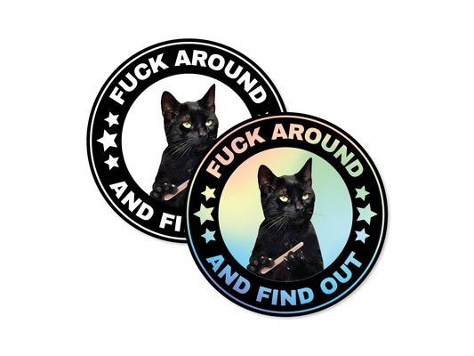 Fuck Around and Find Out Cat Round 3" Funny Sticker