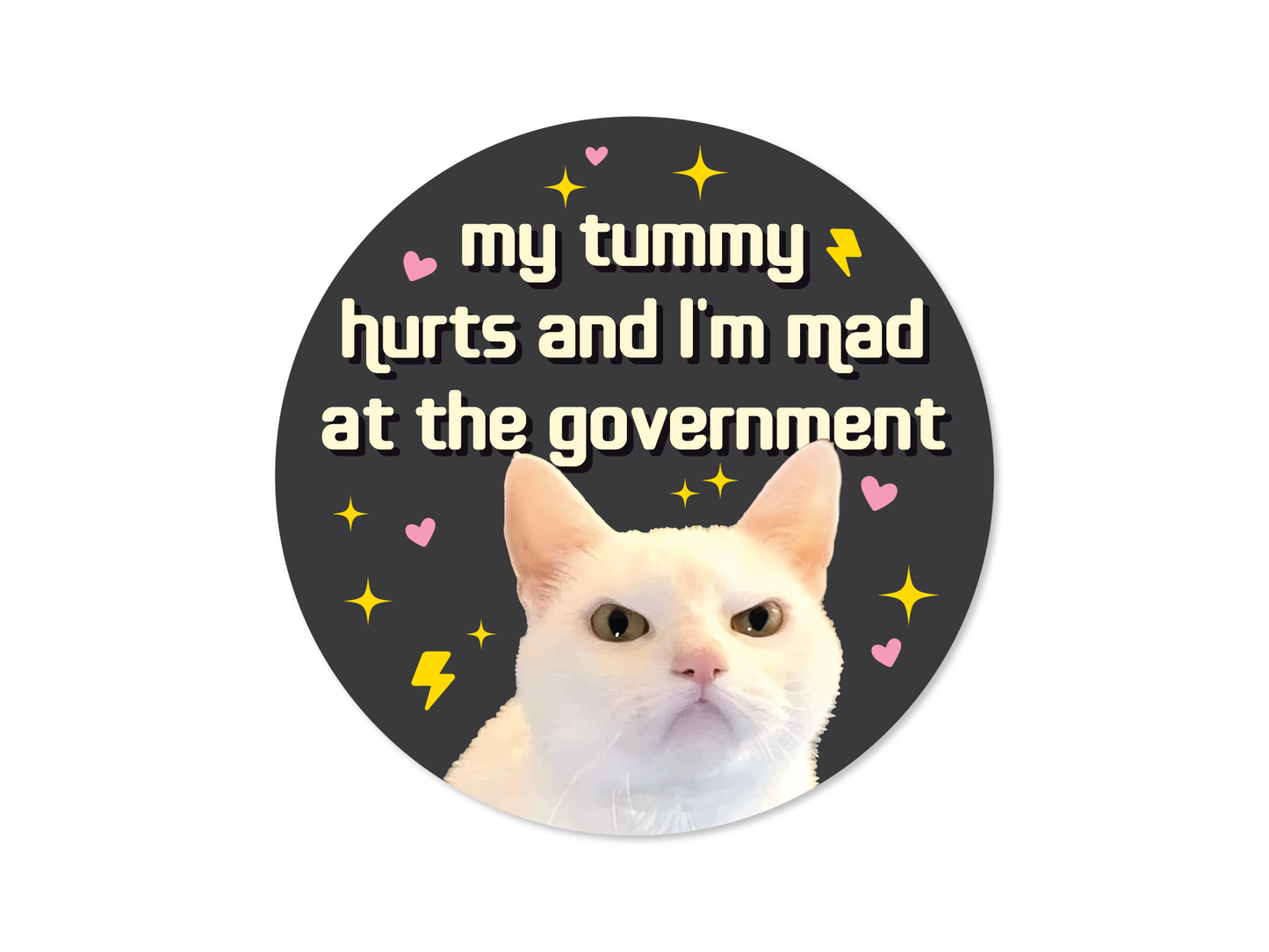 My Tummy Hurts and I'm Mad at the Government Round Funny Sticker