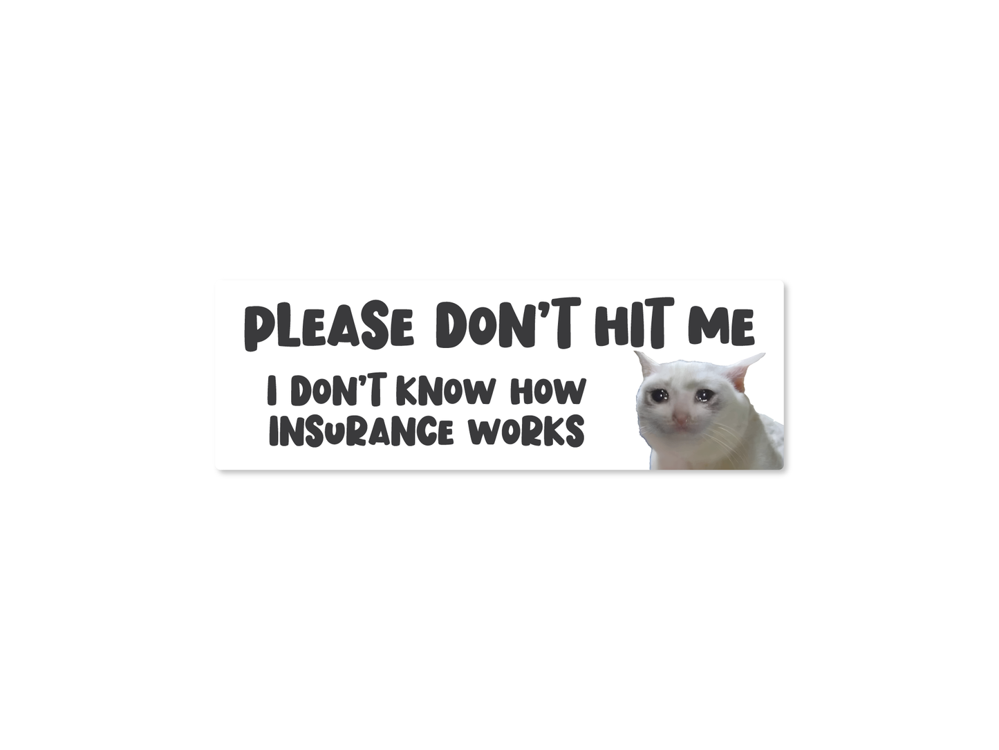 Please Don’t Hit Me, I Don’t Know How Insurance Works Cat Funny Bumper Sticker or Magnet (Copy)