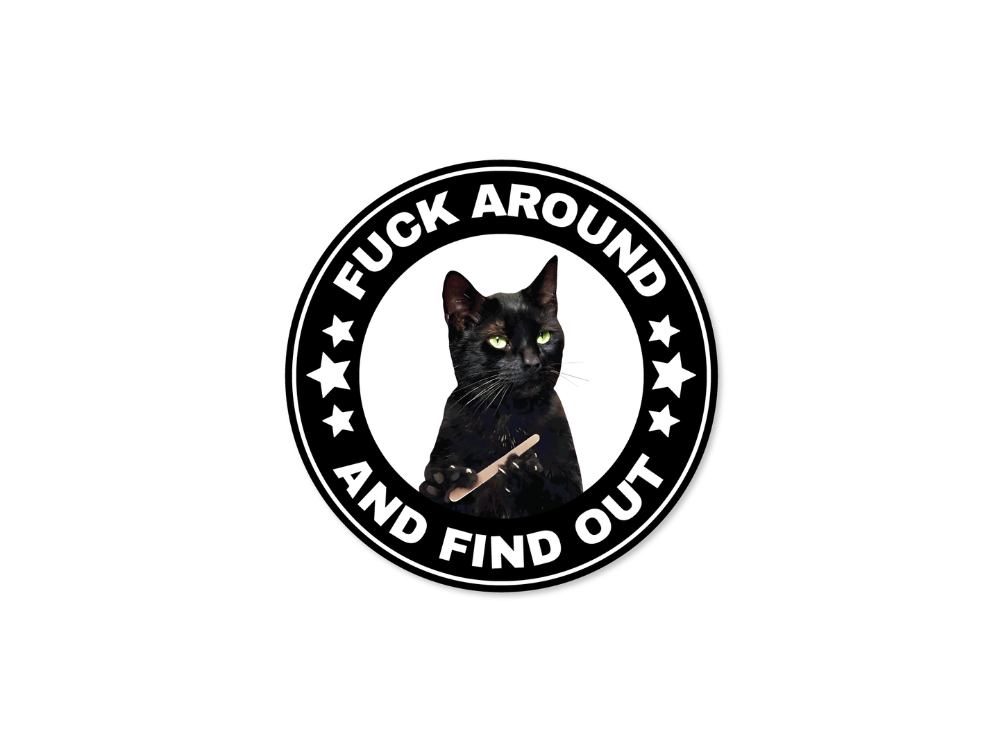 Fuck Around and Find Out Cat Round 3" Funny Sticker